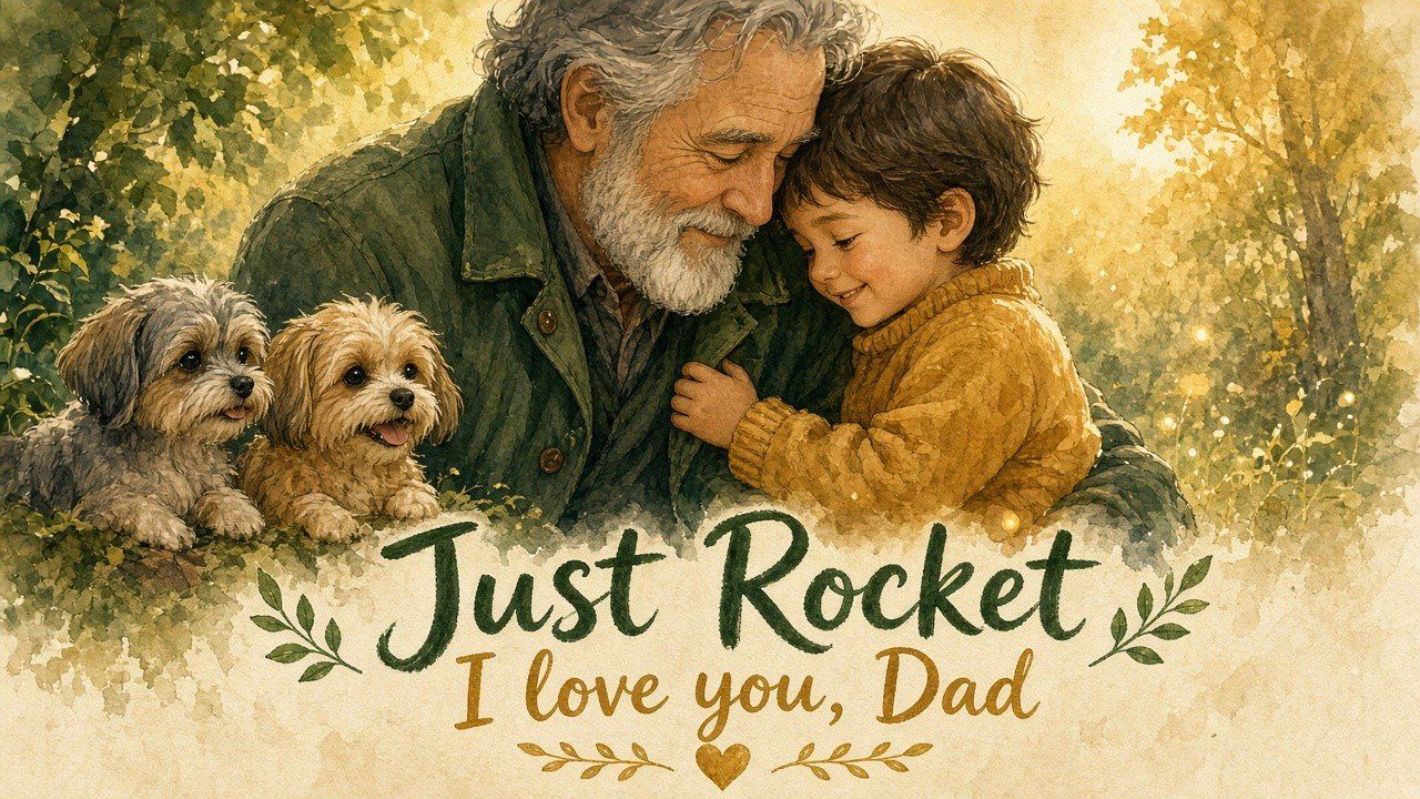 Older Dad and Rocket sharing a quiet, affectionate moment of recognition.