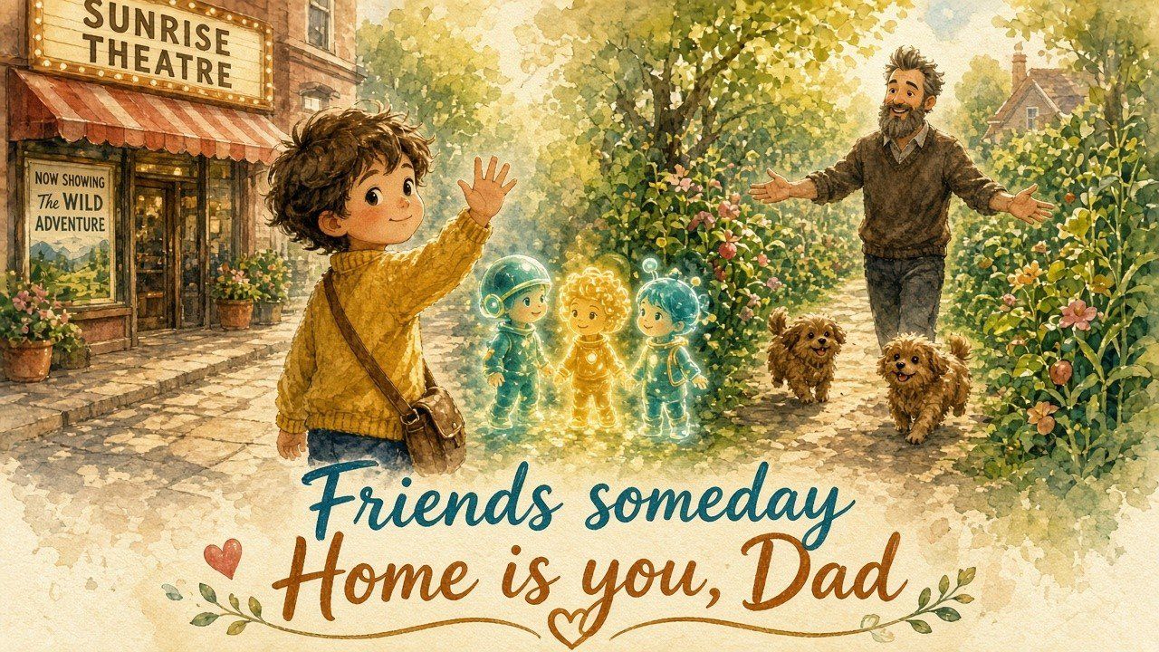 Poster about someday-friends and the truth that home is wherever Dad is.