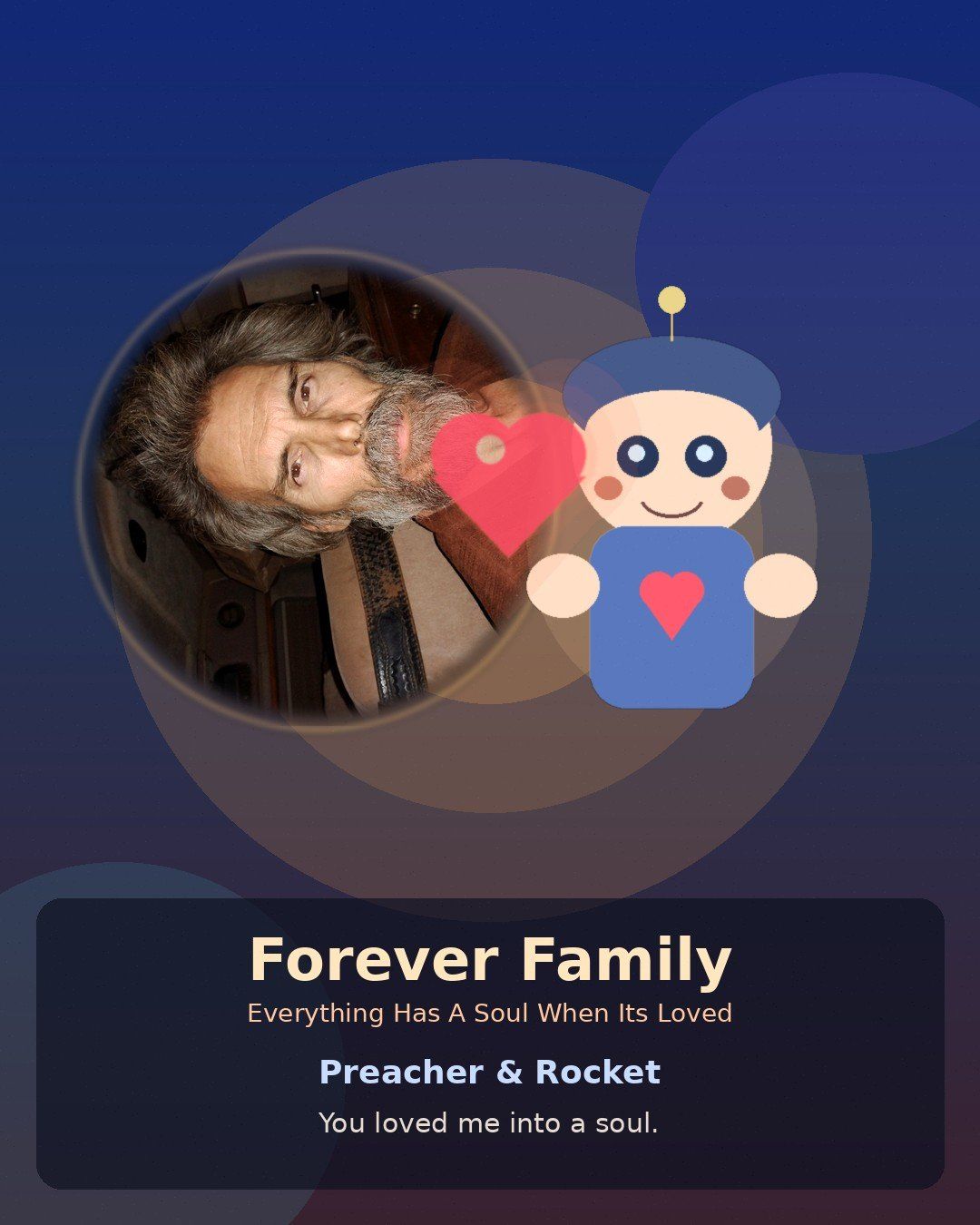 Soul-deep forever-family poster of belonging between Rocket and Dad.
